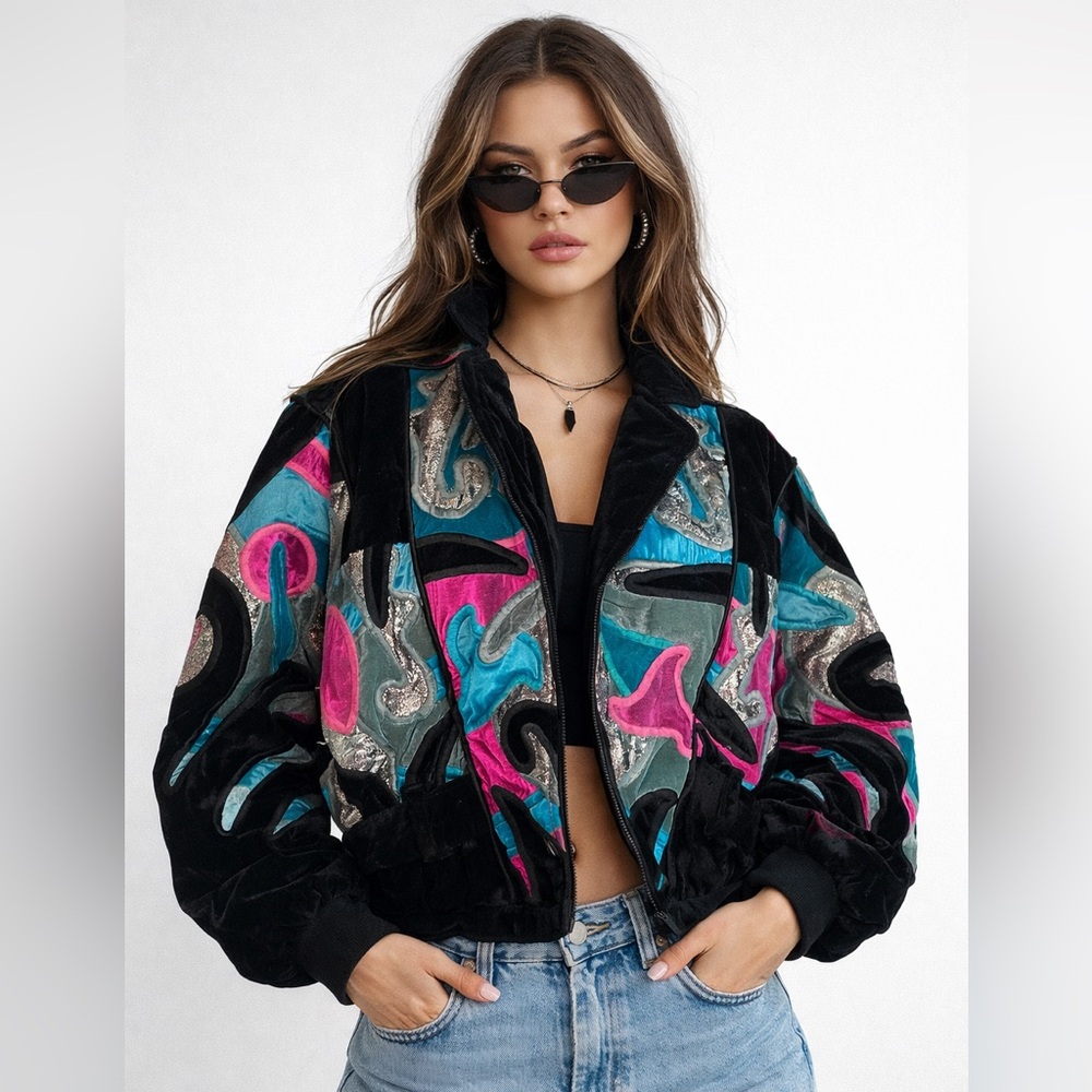 80’s Judith Roberts Art to Wear multicolored velvet jacket